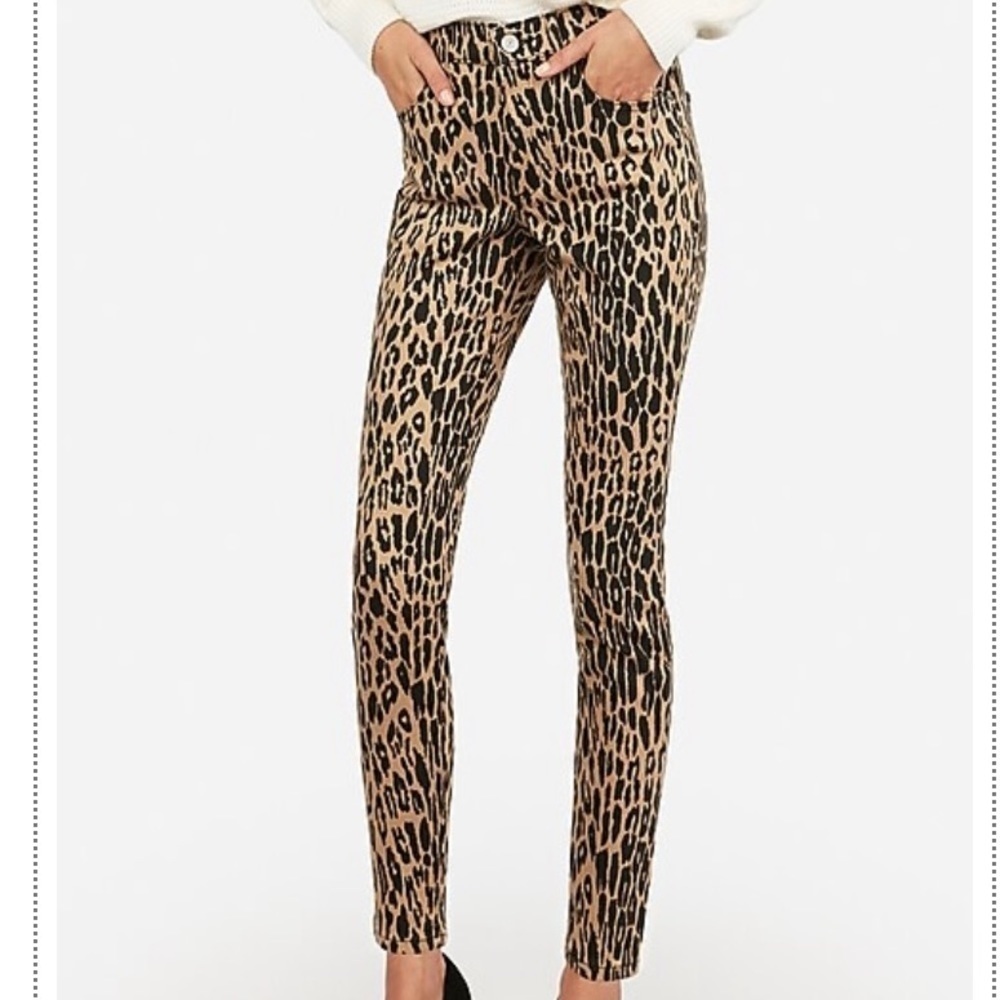 Express straight leg cheetah print high rise ankle legging jeans size 4R